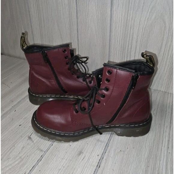 Dr Martens Delaney Ankle Zip Cherry Red Combat Boots Youth Size 4 - Picture 7 of 8